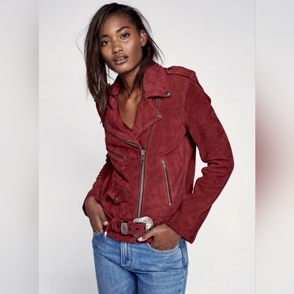 Free People x Understated 100% Leather Moto Jacket, Red/Wine/Burgundy (SIZE XS) - Picture 2 of 16